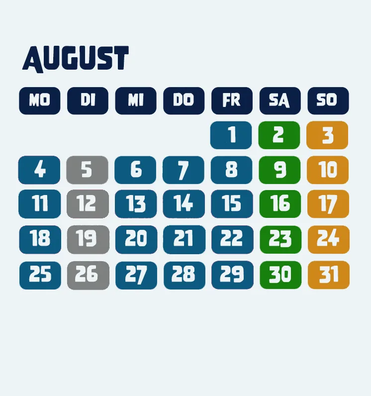 Öffnungszeiten August