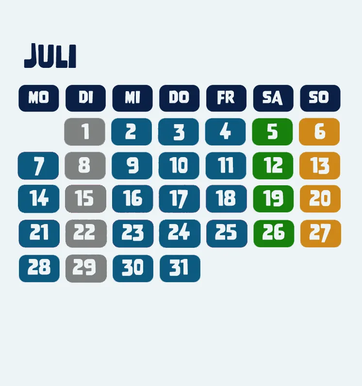 Öffnungszeiten Juli